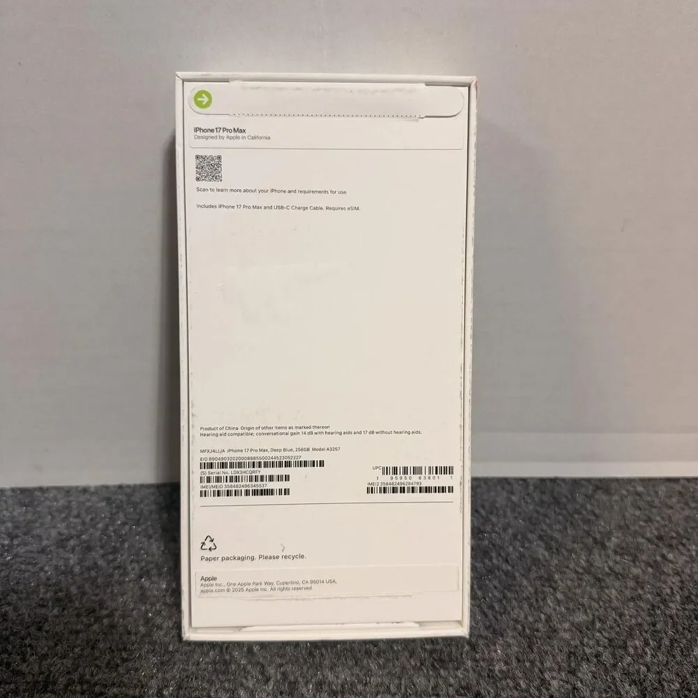 Apple IPhone 17 Pro Max Box White Empty OEM Original Retail Packaging Only